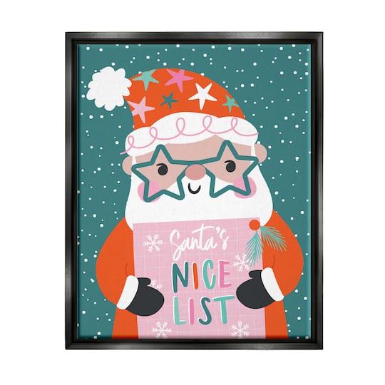 Stupell Industries Santa's Nice List Falling Snow Framed Floater Canvas Wall Art